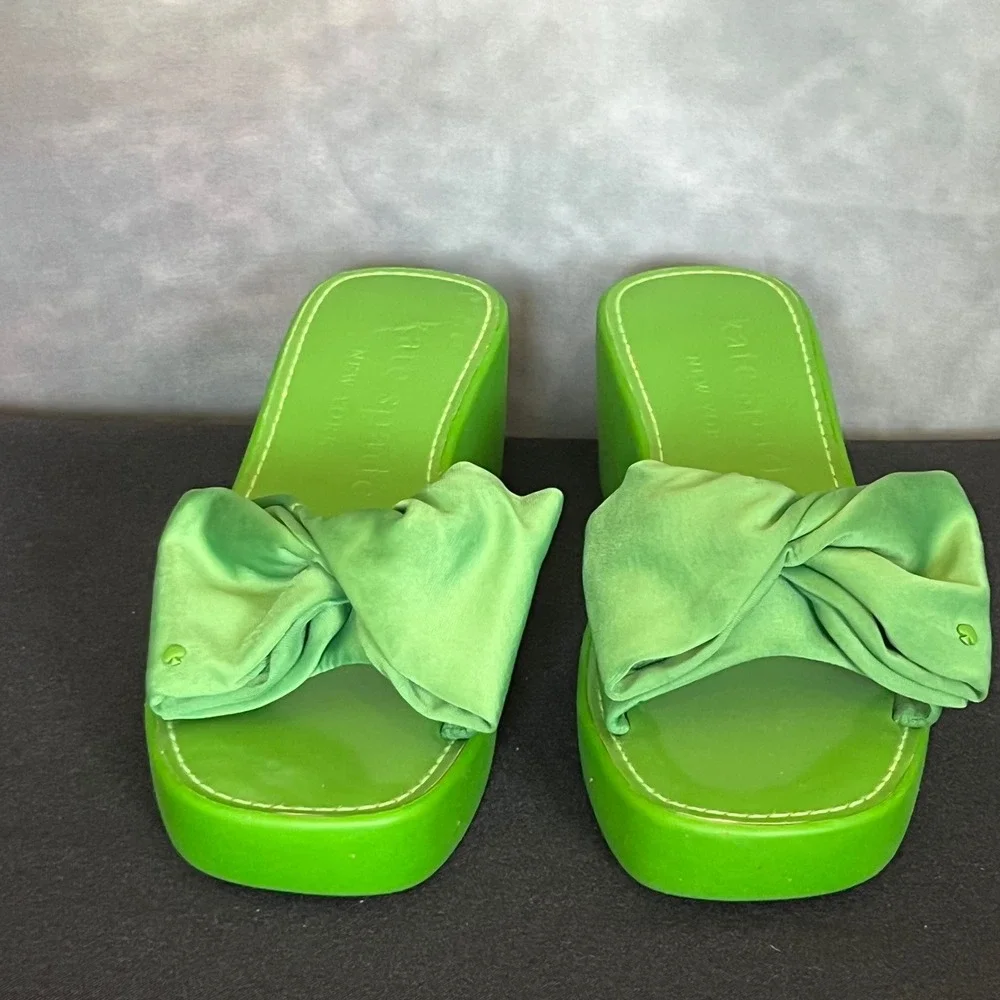 Kate Spade New York Bikini Platform Wedge Lime Green Platform Bow‎ Detail Size 7